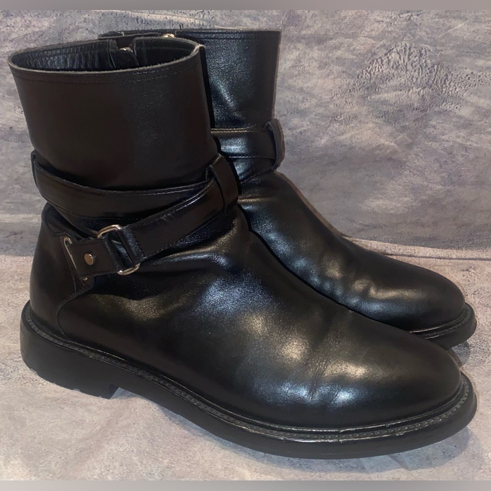 Belstaff England Jodhpur Buckle Ankle Boots Black Leather Moto Biker 8 38 Italy